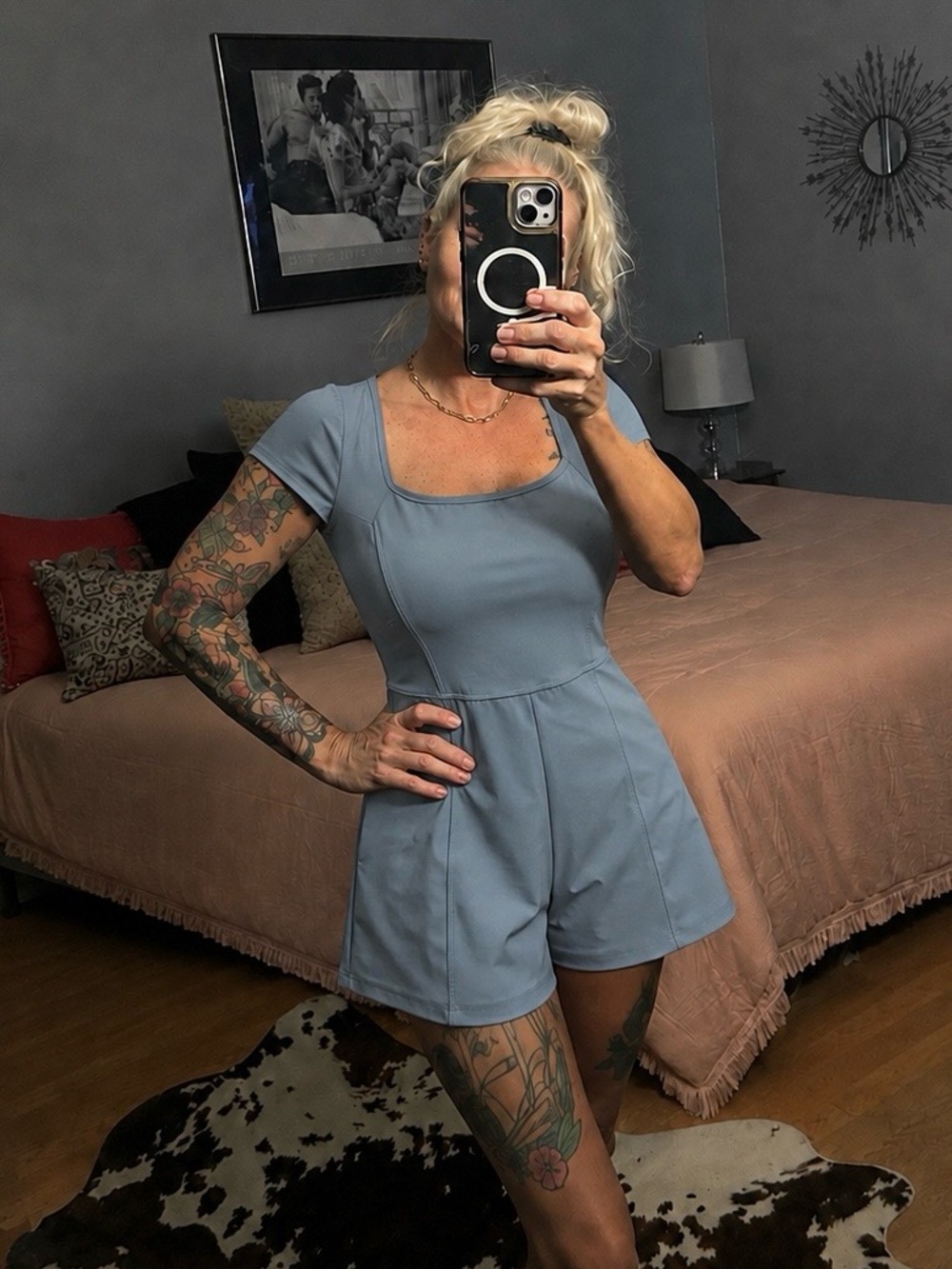 HALARA Blue Square-Neck Romper. Size S. Easy Peezy Romper.